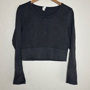 NEW Offline Aerie Sidewalk Seamless Crop Thermal Henley Long Sleeve Waffle Top